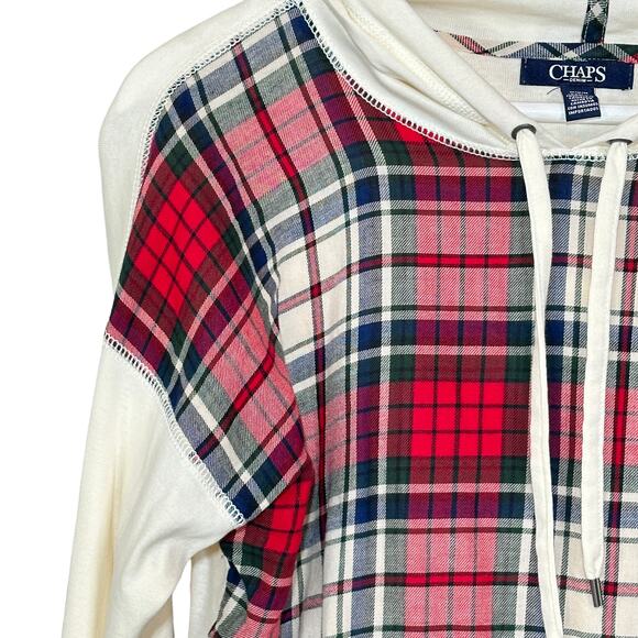 Chaps Plaid Front Lightweight Long Sleeve Tee Shirt Hoodie Women Medium Preppy - Picture 5 of 9